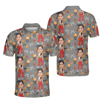 Petthouse | Personalized Picture Female Basketball Player Pattern Seamless Polo Shirt Basketball Lover Sport Shirt