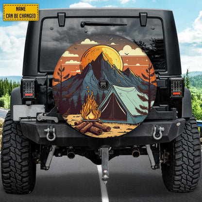 Petthouse | Customized Camping Tent With A Tree And Mountains Spare Tire Cover Happy Camping