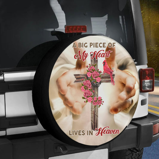 Petthouse | Jesus Blessing Cardinal Christian Cross Floral A Big Piece Of My Heart Lives In Heave Spare Tire Cover