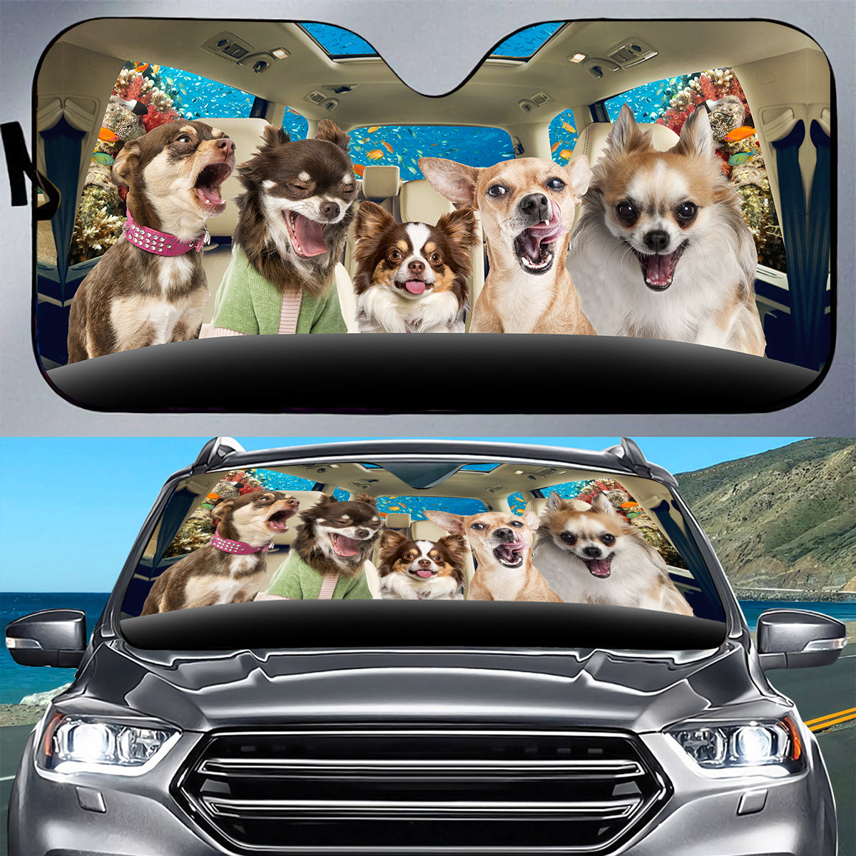 Petthouse | Funny Chihuahua Sunshade Dog Yelling Dog Car Sun Shade Windshield Car Accessories