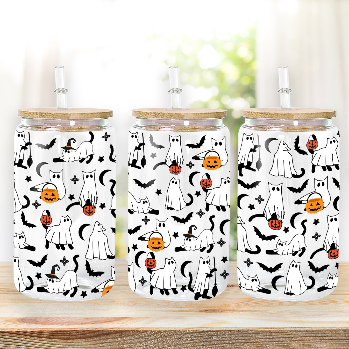 Petthouse | Ghost Cat Glass Can, Boo Ghost Cat Cup, Ghost Cat Spooky Vibes Mug, Ghost Cat Coffee Mug