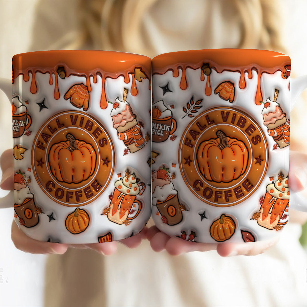 Petthouse | Fall Vibes Coffee 3d Inflated Mug, Fall Vibes Ceramic Mug, Puffy Fall Mug, Autumn Fall Coffee