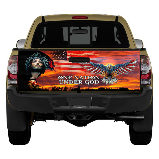 Petthouse | Jesus Eagle Usa Flag One Nation Under God Tailgate Wrap Decal Happy July 4th