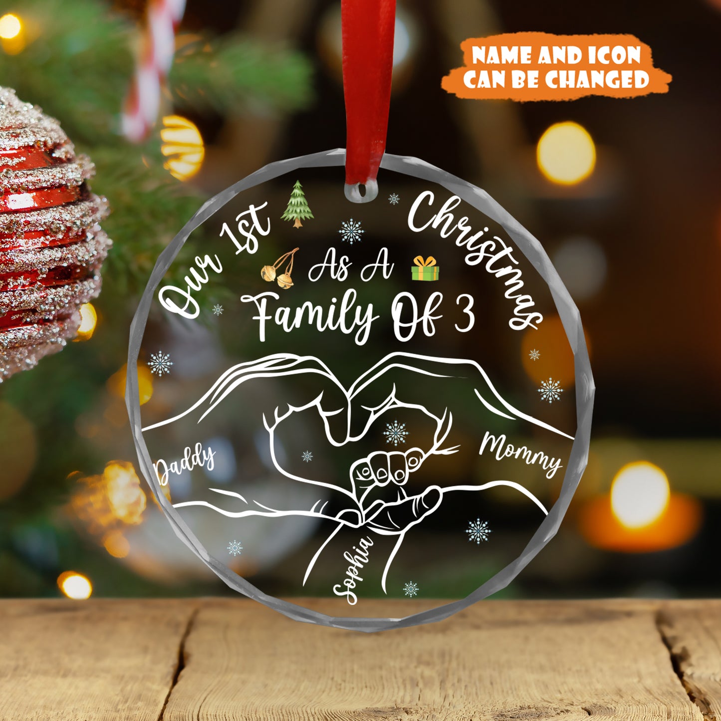 Petthouse | Personalized Baby's First Christmas As A Family Glass Ornament, First Baby Christmas Ornament