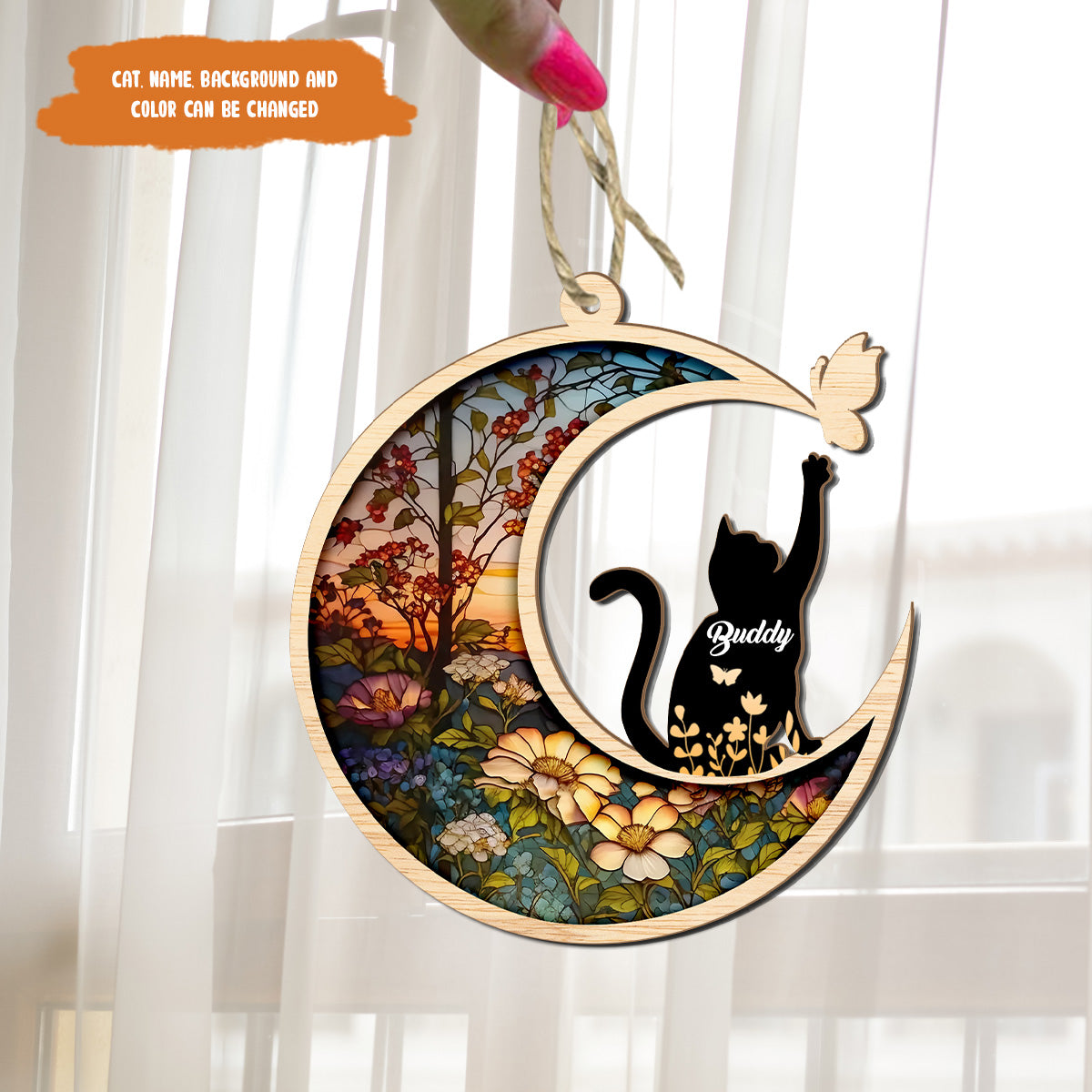 Petthouse | Personalized Cat Memorial Suncatcher Ornament, Loss Of Cat Sympathy Gift, Cat Breed Memorial