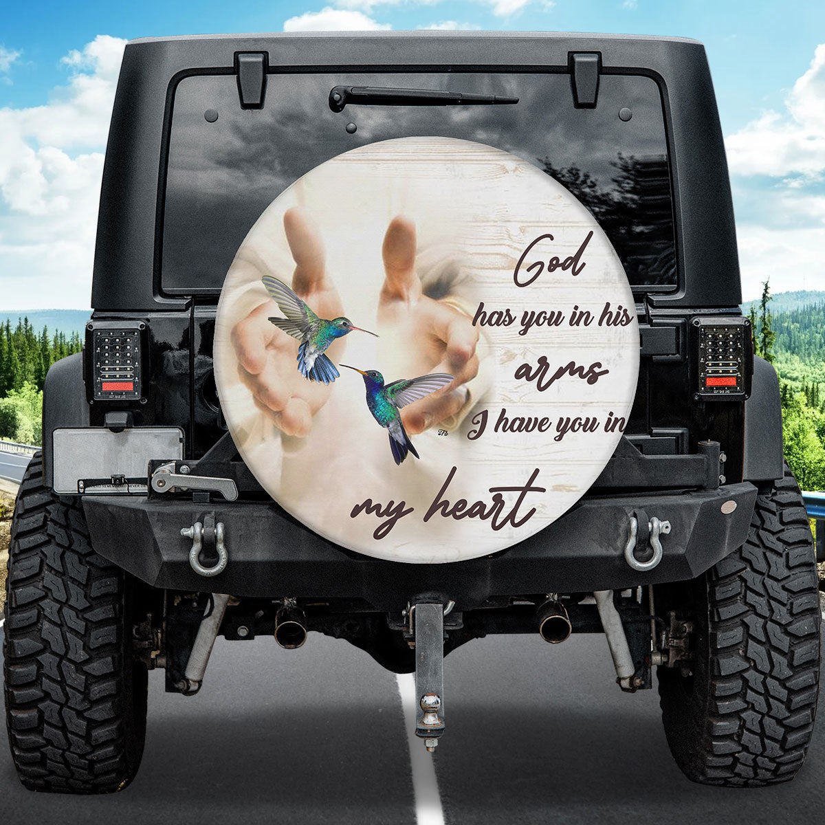 Petthouse | God Has You In His Arms Spare Tire Cover Jesus Believer Tire Protector Valentine's Gift Tire