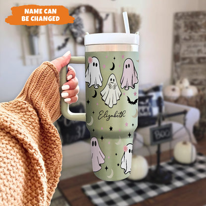 Petthouse | Personalized Halloween Ghost Tumbler 40oz, Spooky Ghost Travel Tumbler, Cute Ghost