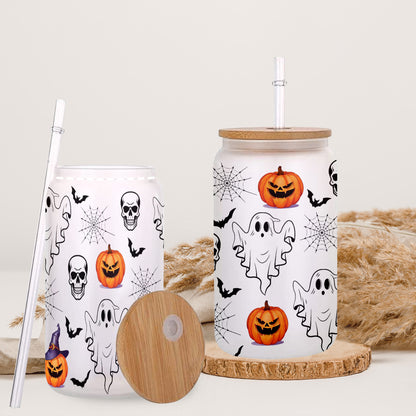 Petthouse | Ghost Halloween Glass Can, Skulls And Ghosts Glass Can, Spooky Season Pumpkin