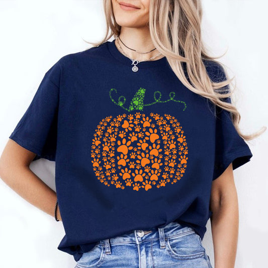 Petthouse | Paw Pumpkin T-shirt, Dog Paw Pumpkin Shirt, Halloween, Thanksgiving, Dog Footprint Pumpkin