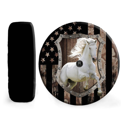 Petthouse | Horse Running Wheel Tire Covers Usa Flag Camo Tire Storage Bag Horse Lover Gifts Spare Tire Cover