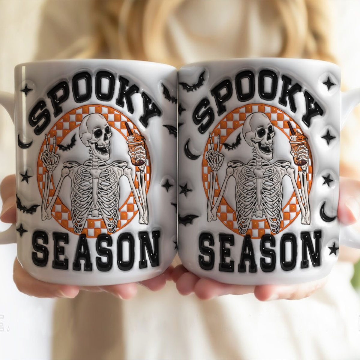 Petthouse | Spooky Season Skeleton Inflated 3d Mug, Retro Halloween Mug, Skeleton Halloween Coffee Cup