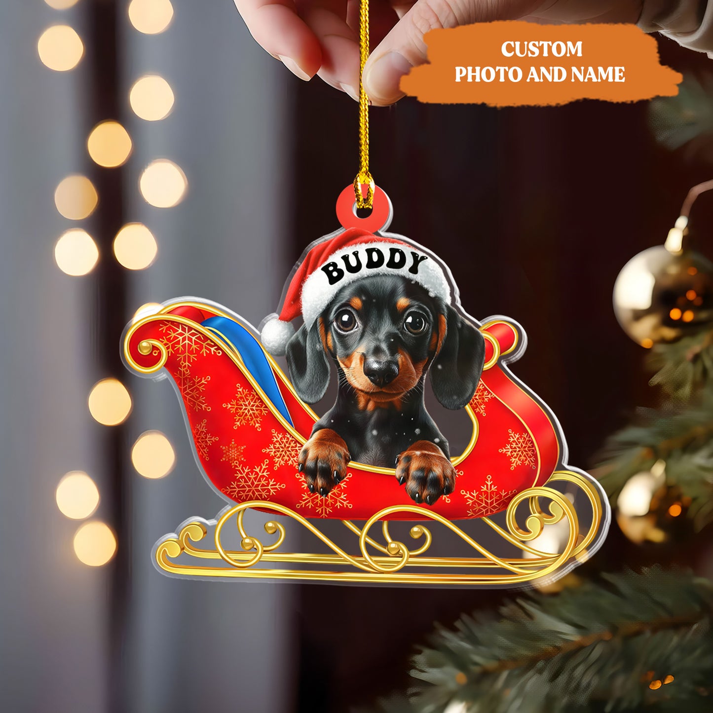 Petthouse | Personalized Dachshund Dog Christmas Ornament, 2d Flat Dog Ornament, Christmas Tree Hanging