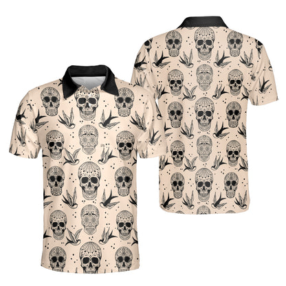 Petthouse | Personalized Seamless Pattern Sports Shirt Mexican Sugar Skulls And Roses Polo Shirt