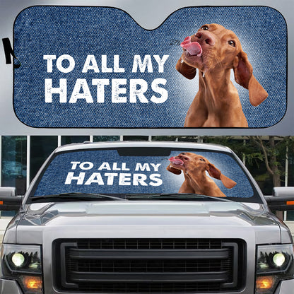 Petthouse | Vizsla To All My Haters Sunshades For Car Funny Dog Sunshade Denim Windshield Cover Weatherproof