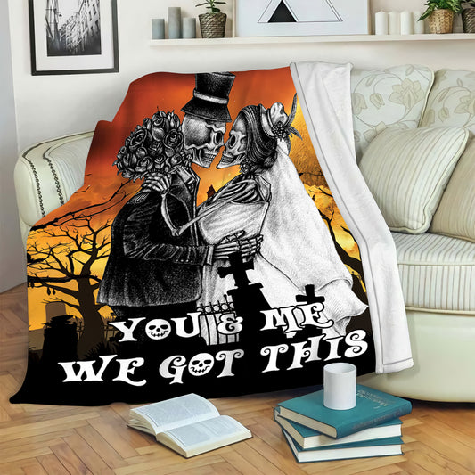 Petthouse | You & Me Couple Halloween Blanket , Skeleton Couple Halloween Throw Spooky, Halloween Goth Wedding