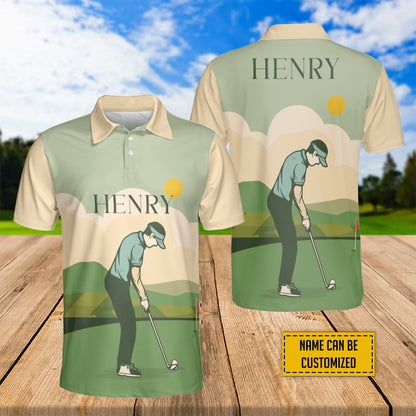 Petthouse | Customized Vintage Golfer Man In Field Polo Shirt Summer Sports Golfing Lover Men Polo Dad Gift