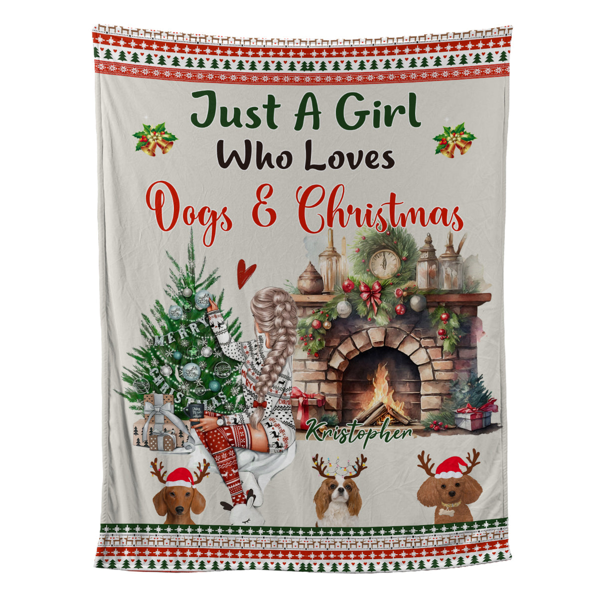 Petthouse | Personalized Merry Christmas Fleece Blanket, Just A Girl Boy Who Loves Dogs Throw Blanket, Dog Lover Gift