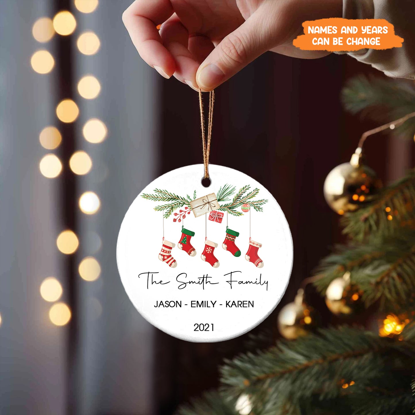 Petthouse | Personalized Family Christmas Ornament, Stockings Family Keepsake, Xmas Ceramic Ornament