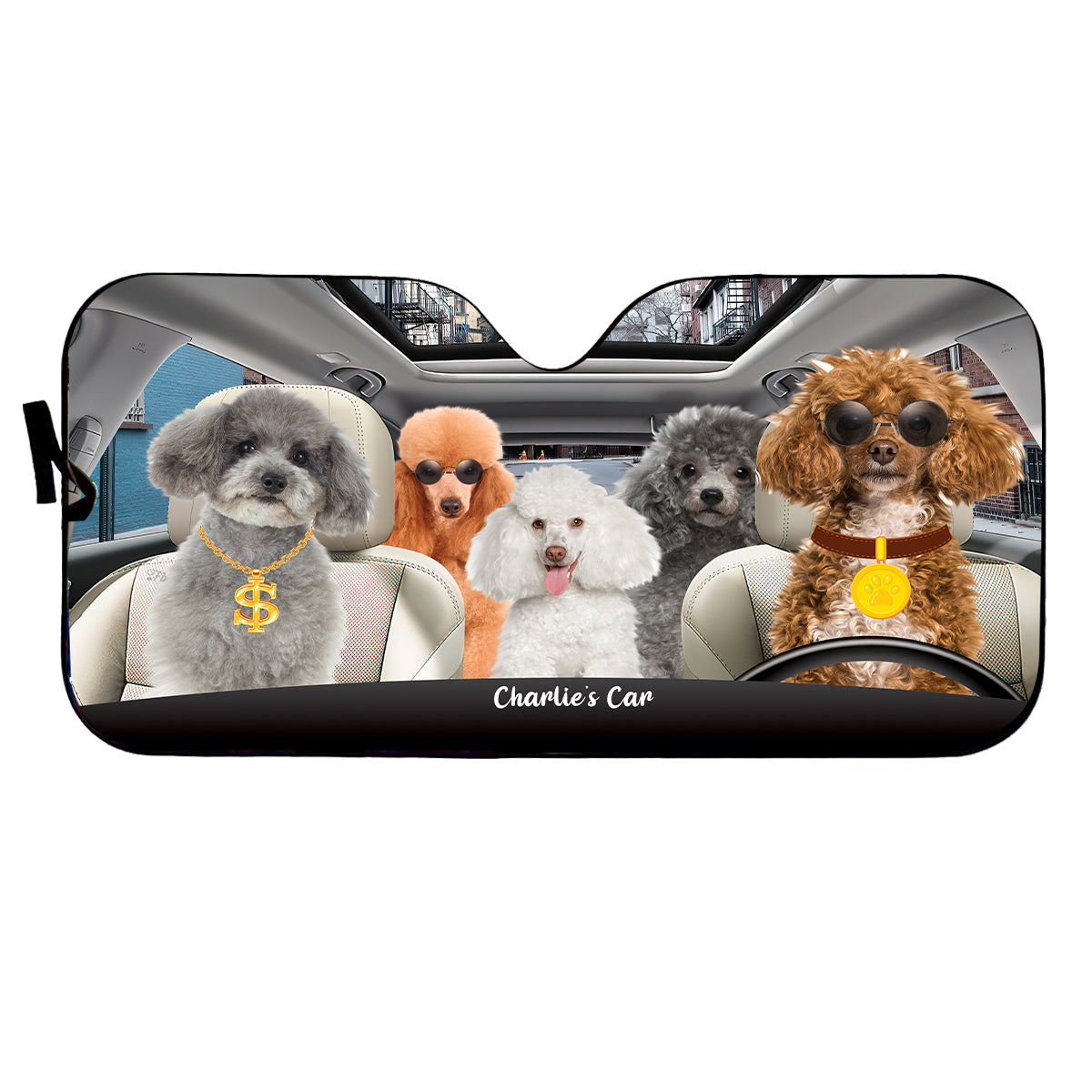 Petthouse | Poodle Rich Dog Sunshade Funny Windshield Cover For Dog Mom Dog Dad Personalized Sunshade For Car