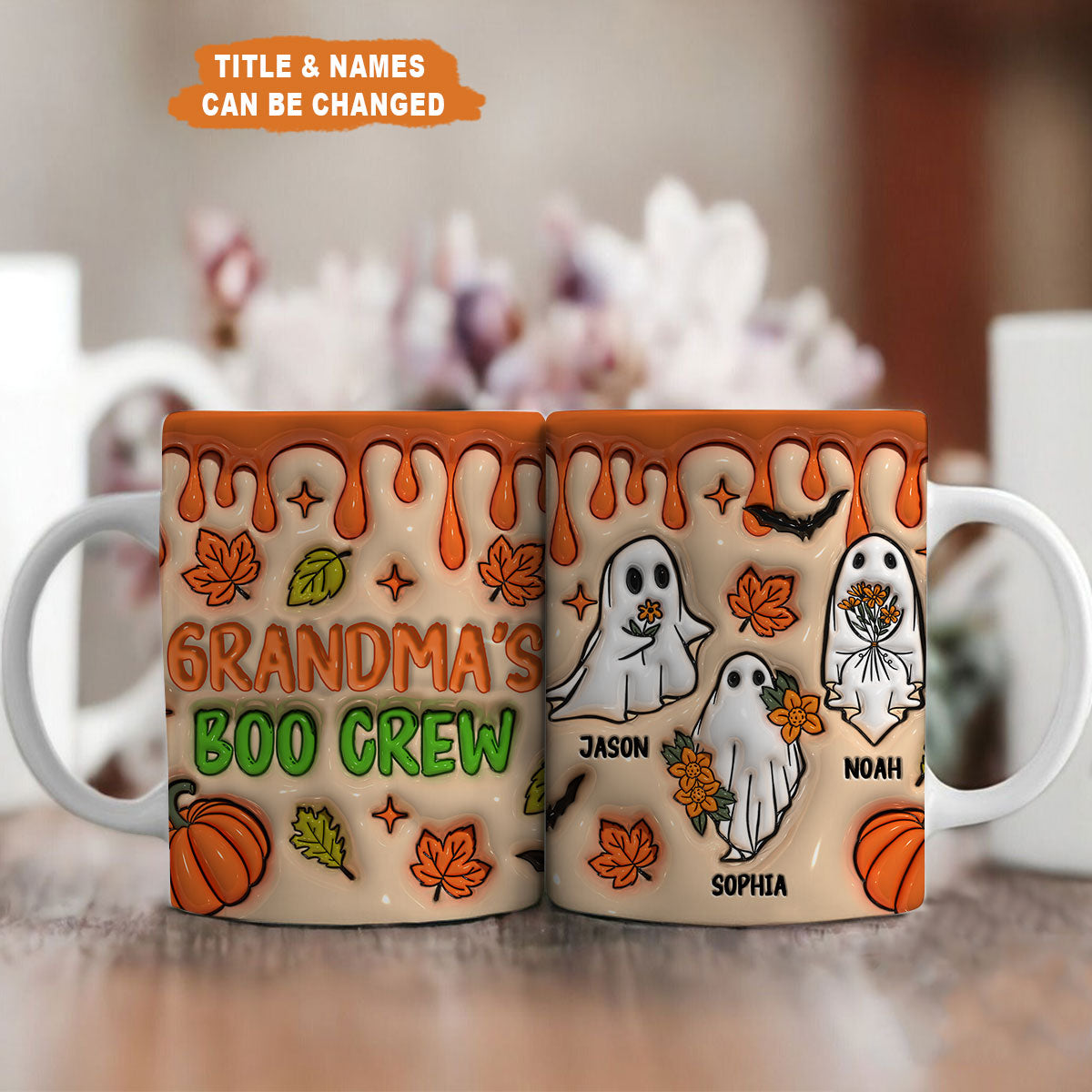 Petthouse | Personalized Gift For Grandma's Boo Crew 3d Inflated Mug, Ghost Boo Crew Halloween Family Mug