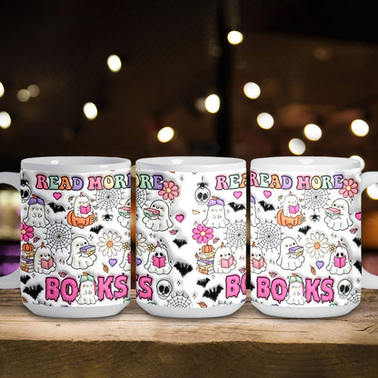 Petthouse | Inflated Book Lover Halloween Mug, Spooky Teacher Mug, Ghost Book Nerd Mug, Reading Books