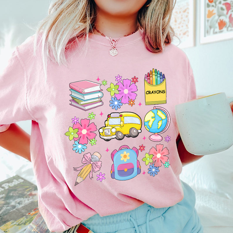 Petthouse | Coquette Teacher Back To School Shirt, School Bus Books Shirt, First Day Of School Shirt