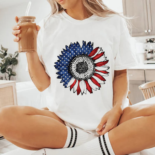 Petthouse | America Sunflower Shirt, Usa Flag Flower 4th Of July Flag Graphic Shirt