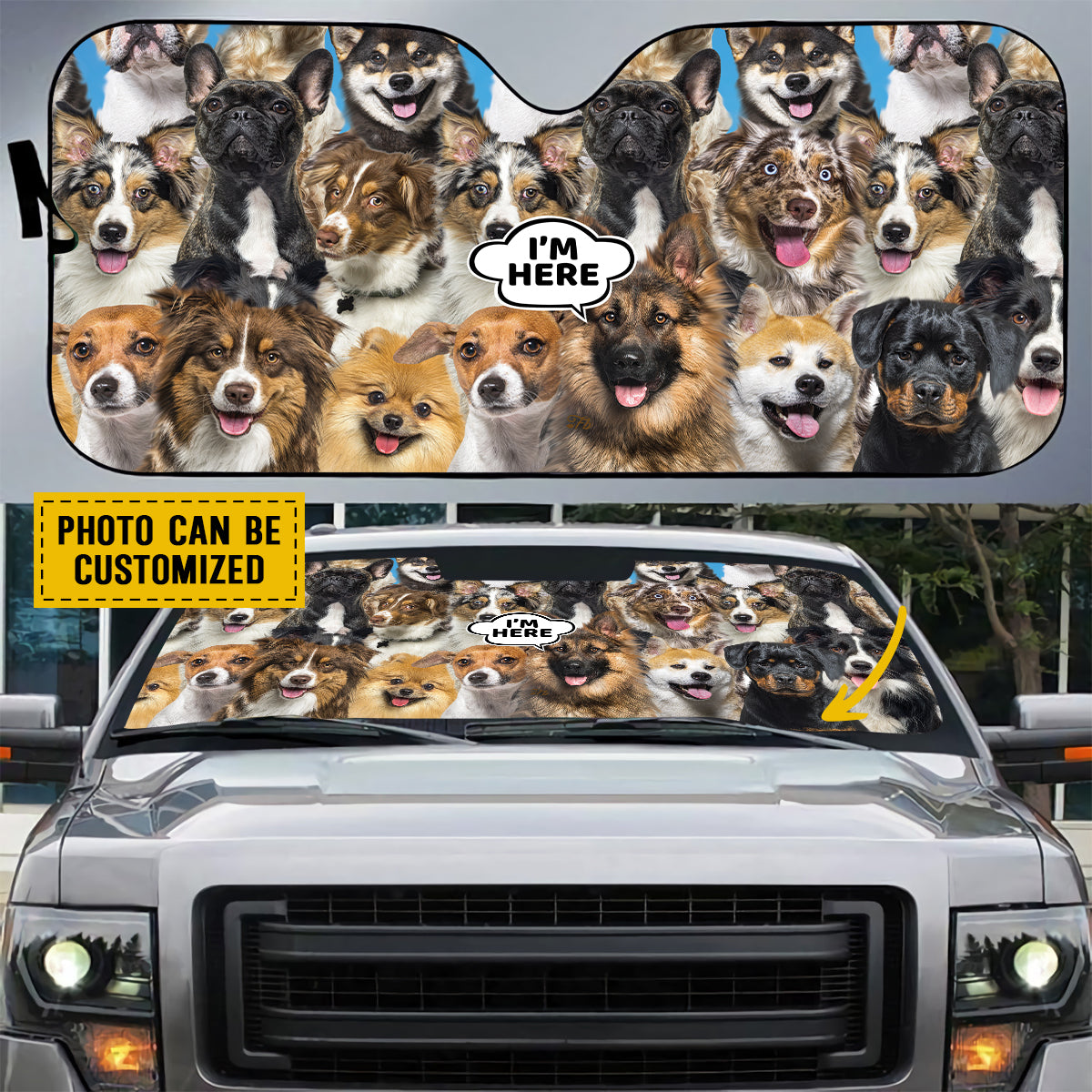 Petthouse | Customizable Gift Dog Sunshade German Shepherd I’m Here Car Sunshade Sun Visor For Car Windshield