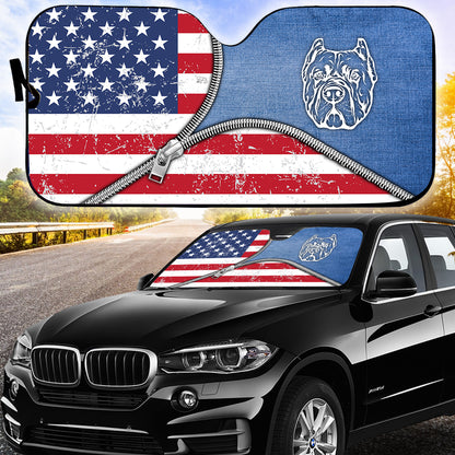 Petthouse | Dog Sunshade Pitbull Dog Denim American Car Sunshade American Patriot Windshield Sun Shade