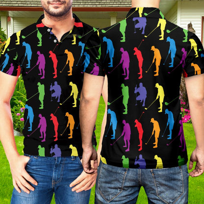 Petthouse | Colorful Golf Player Pattern Polo Shirt, Golfaholic Dad Christmas Day Gift Idea