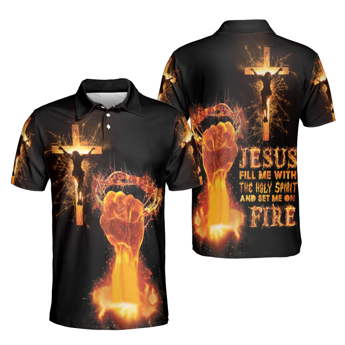 Petthouse | Jesus Christian Fire Polo Shirt The Holy Cross Spirit Sport Shirt God Lovers Gift Religious Gift