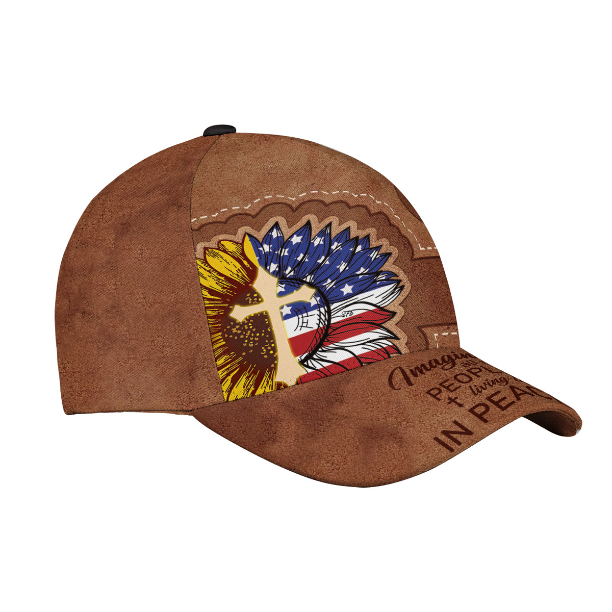 Petthouse | Cross Sunflower American Flag Classic Cap Imagine All The People Living Life In Peace