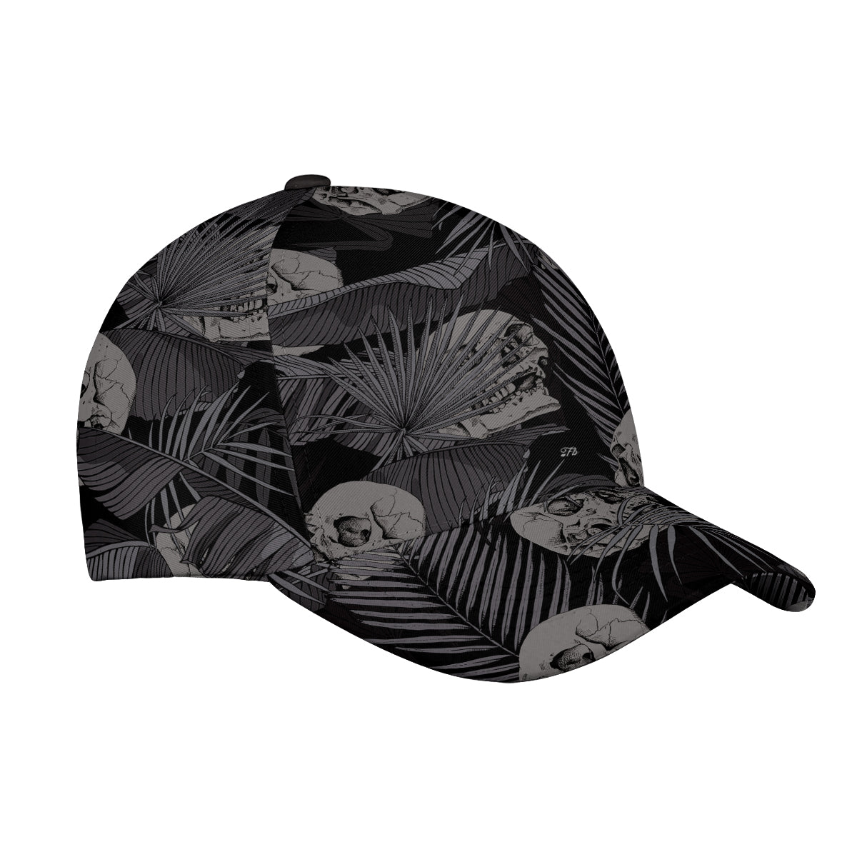 Petthouse | White Skull Pattern Baseball Cap Palm Leaves Pattern Baseball Cap Horror Style Best Gift