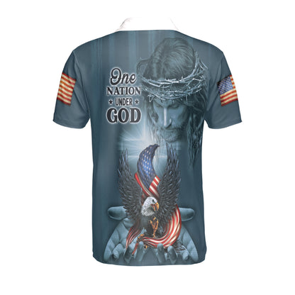 Petthouse | One Nation Under God Polo Shirt Jesus Christian American Pride Sport Shirt 4th Of July Gift Idea