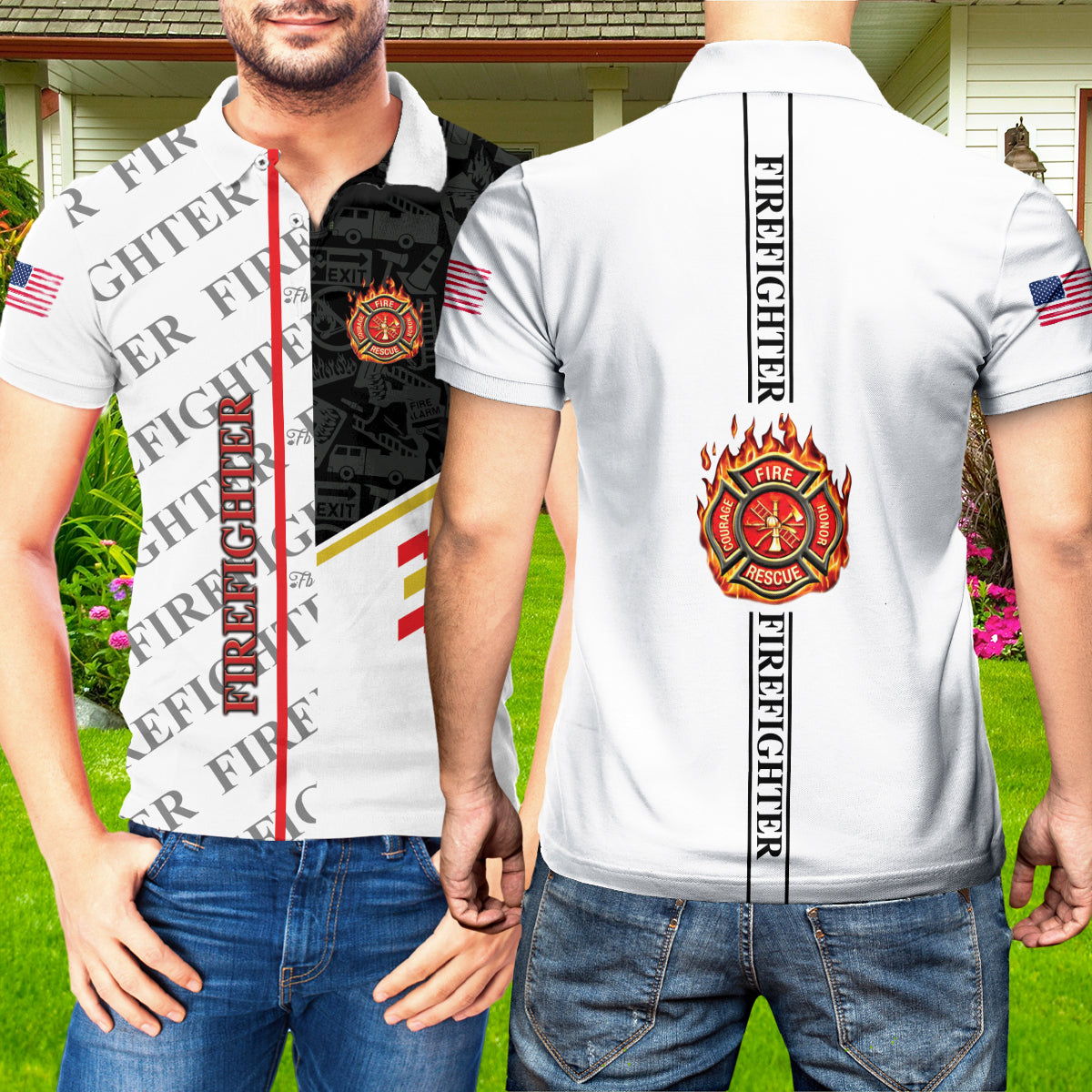 Petthouse | Firefighter Polo Shirt Firefighter First In Last Out Gift For Fireman Unisex Polo Shirt