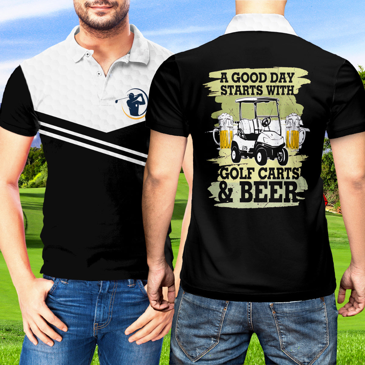 Petthouse | A Good Day Starts With Golf Carts And Beer Polo Shirt, Golfer Gift Unisex Polo Shirt