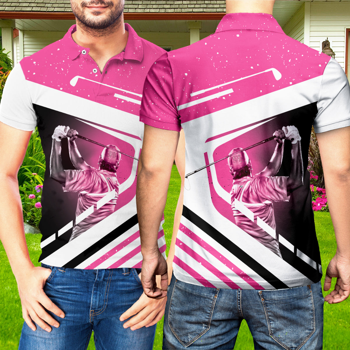 Petthouse | Golf Man Pink Polo Shirt Golf Is My Therapy Mens Polo Shirt Golf Lover Gift