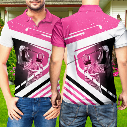 Petthouse | Golf Man Pink Polo Shirt Golf Is My Therapy Mens Polo Shirt Golf Lover Gift