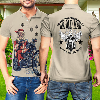 Petthouse | Santa Biker Polo Shirt Santa Claus Motorcycle Golf Shirt Old Man Biker Unisex Polo Shirt