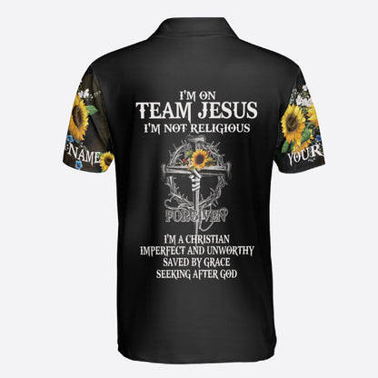 Petthouse | Customized Polo Shirt Cross Sunflower Faith Polo Shirt I'm On Team Jesus Polo Shirt Unisex