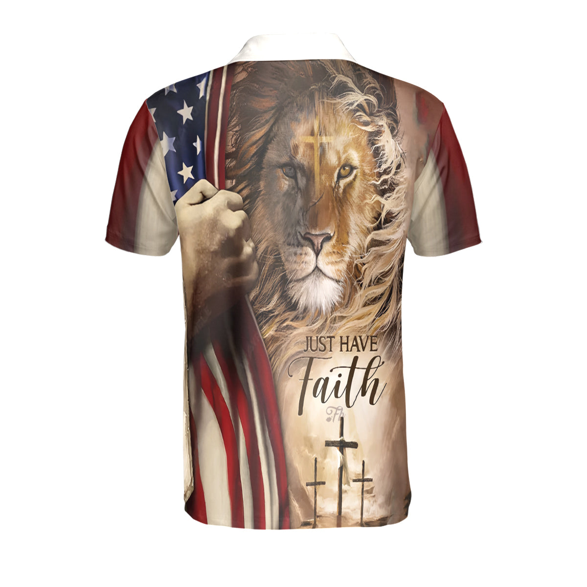 Petthouse | Lion Of Judah Just Have Faith Polo Grunge Usa Flag One Nation Under God Christian American Pride