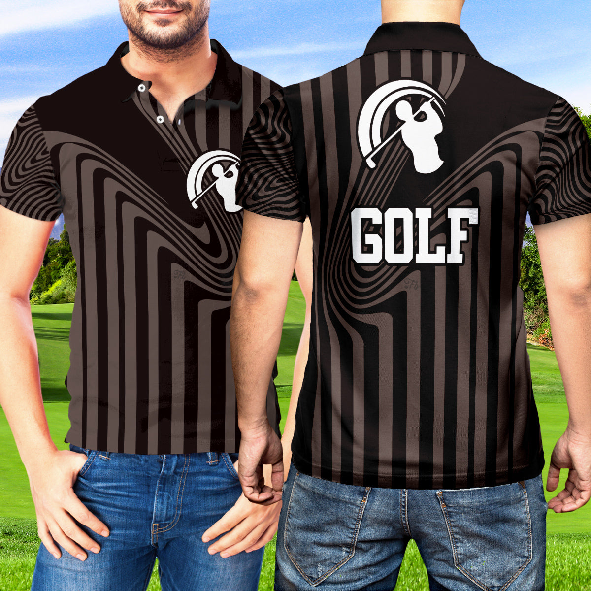 Petthouse | Golf Abstract Polo Shirt Golf Brown Line Unisex Polo Shirt Golf Player Gift