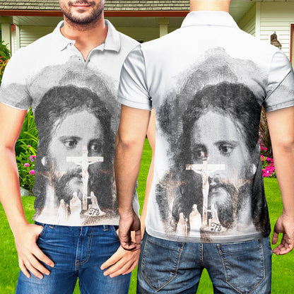 Petthouse | Jesus Pencil Art Polo, Jesus Portrait Polo Shirt, Jesus Cross Polo, Jesus Believer Gift