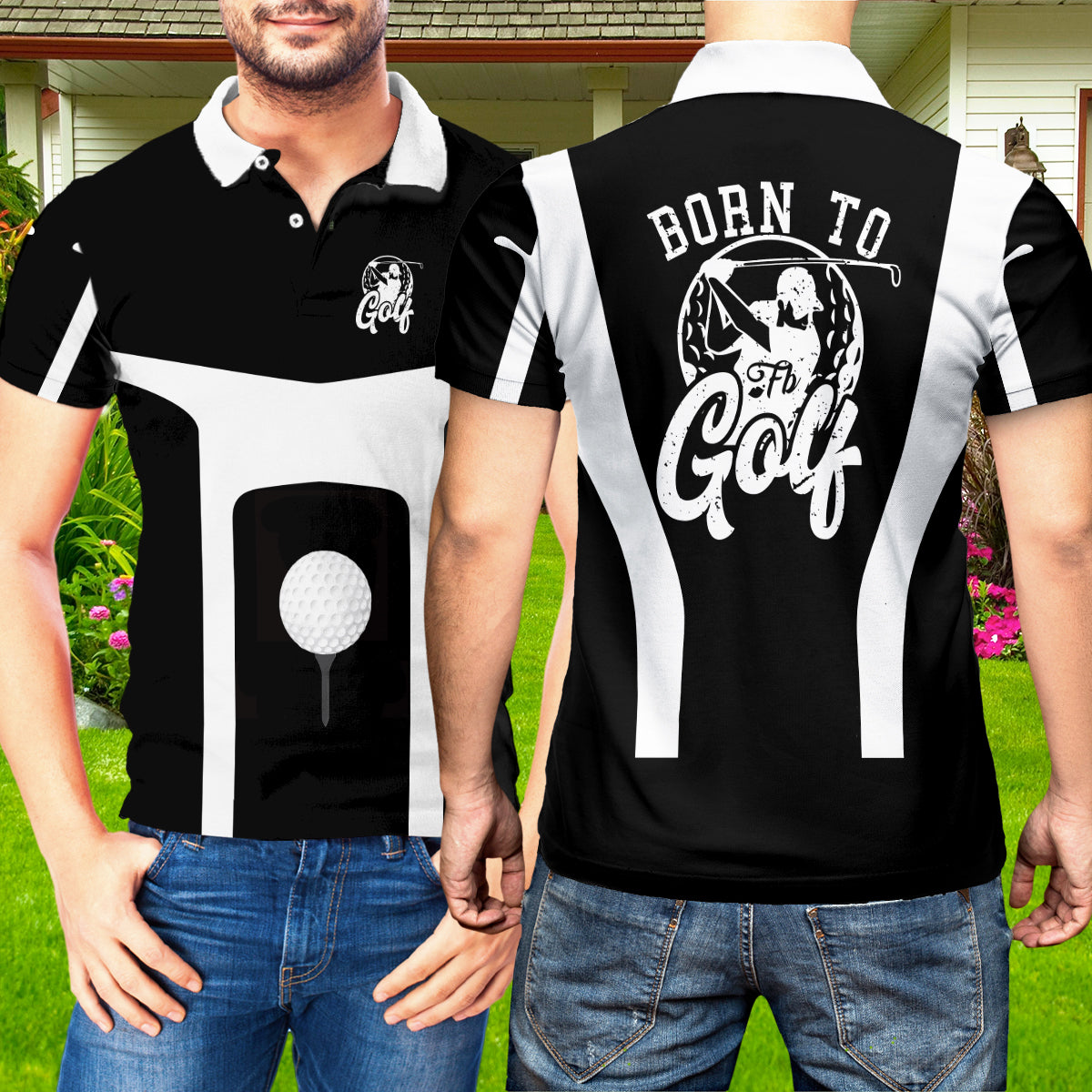 Petthouse | Born To Golf Polo Shirt Golf Logo Mens Polo Shirt Golf Black And White Golfer Gift