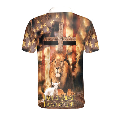 Petthouse | Lion Of Judah Lamb Of God Jesus Christian Polo Shirt God Christ Cross Us Flag Sport Shirt Dad Gift