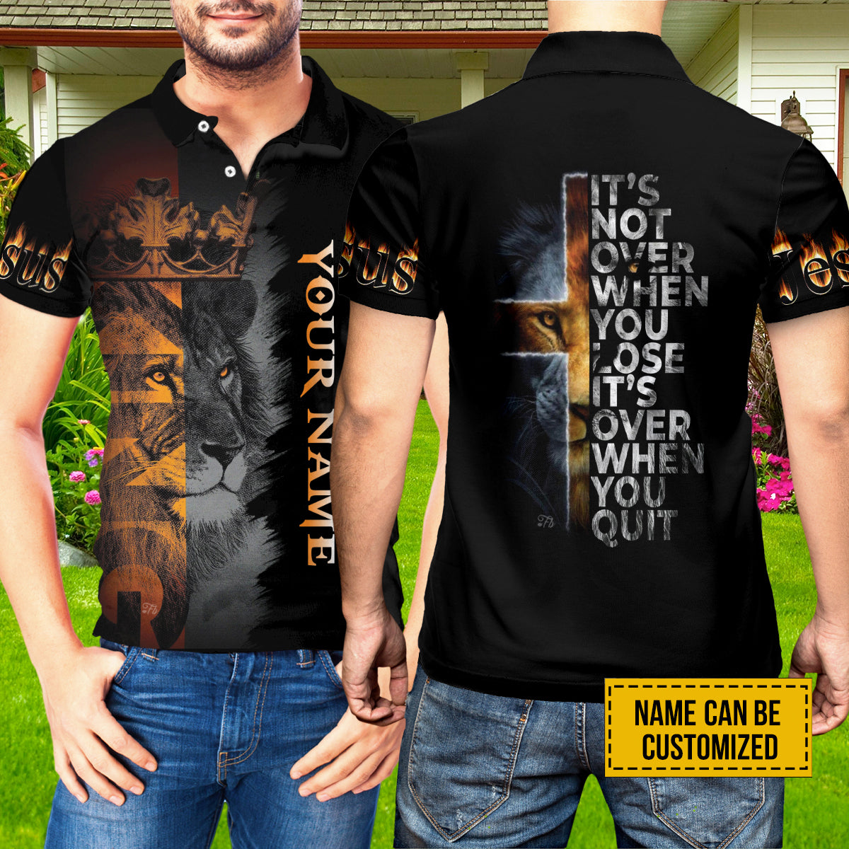 Petthouse | Custom Name Jesus Lion Polo It's Not Over When You Lose It's Over When You Quit