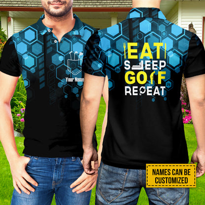 Petthouse | Custom Name Eat Sleep Golf Repeat Funny Quote Polo Shirt, Golfer Dad Fans Christmas Gift