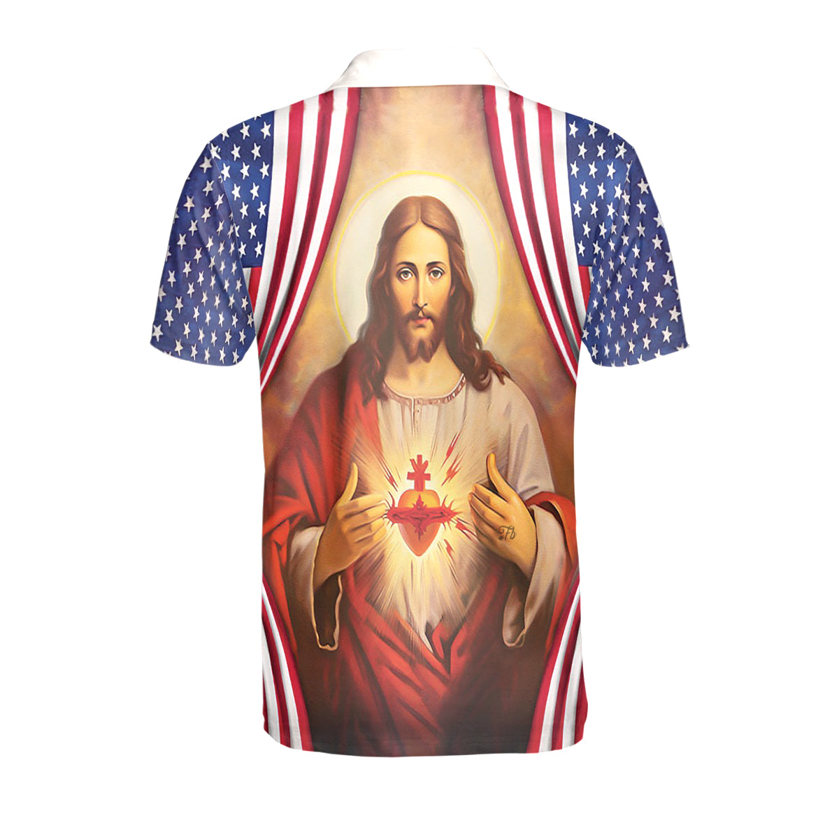 Petthouse | Sacred Heart Jesus American Flag Polo Shirt Jesus Christian Sport Shirt Religious Gift Patriot Gift