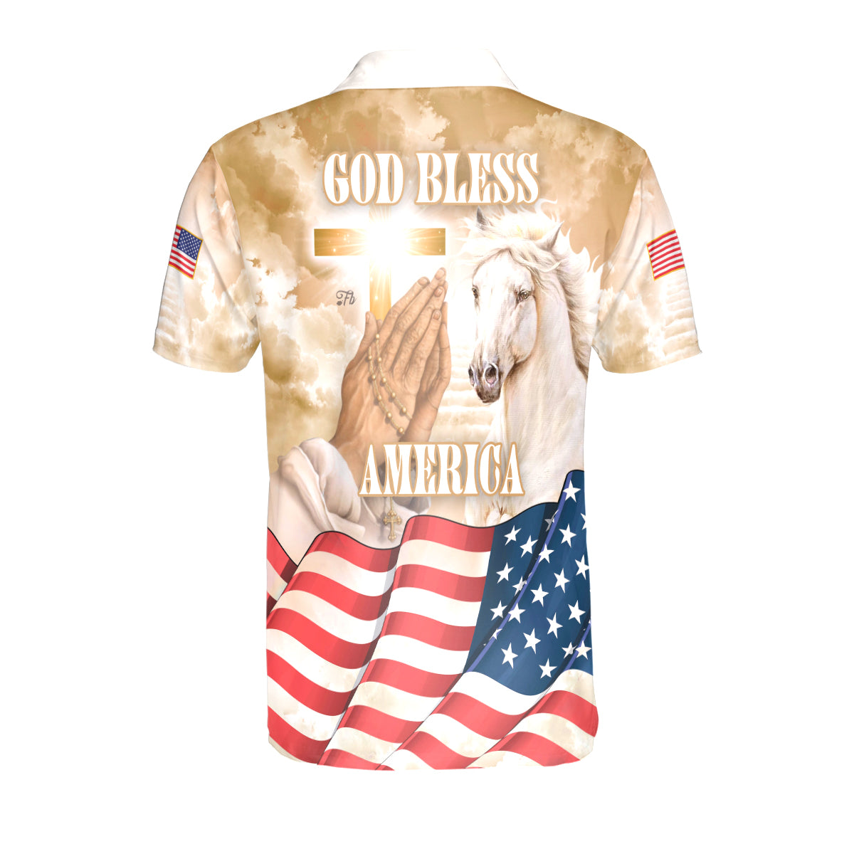 Petthouse | Jesus Christian Horse Heaven Us Flag Polo Shirt God Bless America Sport Shirt Religious Gift