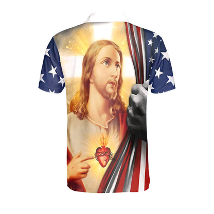 Petthouse | Jesus Christian American Pride Polo Shirt Sacred Heart Jesus Sport Shirt God Lovers Gift